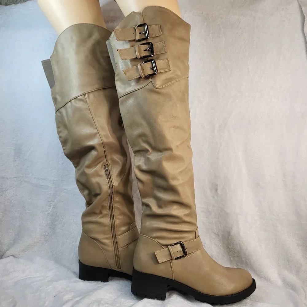 * Nature Breeze Over The Knee Light Khaki Riding Boots